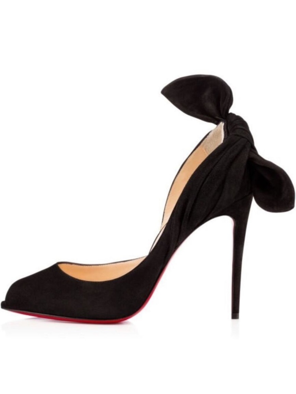 Christian Louboutin Barbara Black Suede Bow Peep-Toe Stiletto